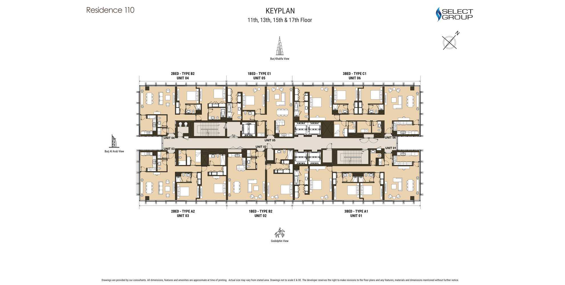 Floor Layout, 11th, 13th, 15th, 17th Floor